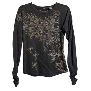 Y2K Cowgirl Legend Studded Cross Graphic Top • Gothic Western • Size Large